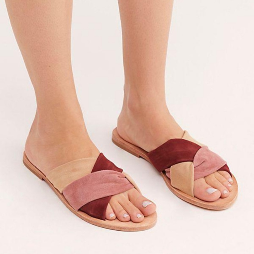 FREE PEOPLE Rio Vista Rose Suede Slide Sandals